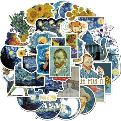 10/40PCS Artist Sunflower Van Gogh Stickers Luggage Guitar Skateboard Motorcycle Travel Joke Sticker Decals Graffiti for Kid