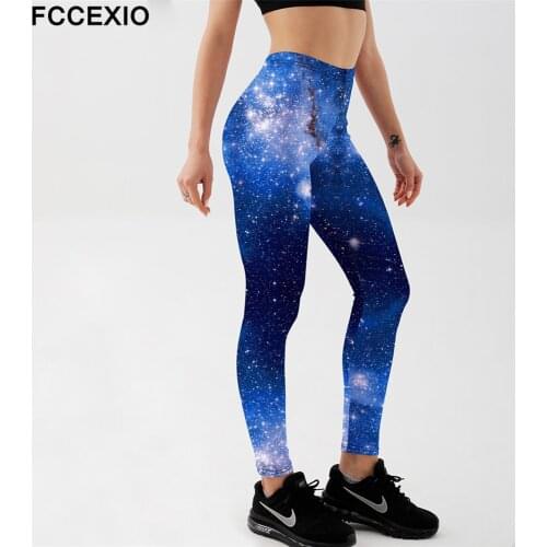 FCCEXIO Galaxy Sky 3D Print Womens Pants Push Up Running Sports Leggings Slim Pants Female Casual Trousers Fitness Leggings