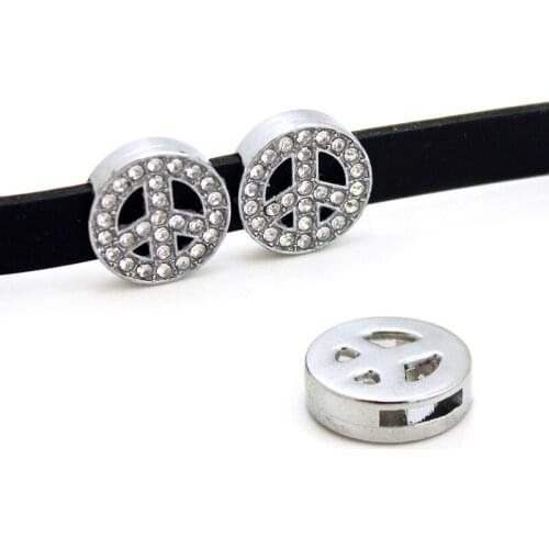 10pcs/lot Internal Dia 8mm Slide Charm Peace Symbol DIY Accessories fit 8mm wide belt pet collar