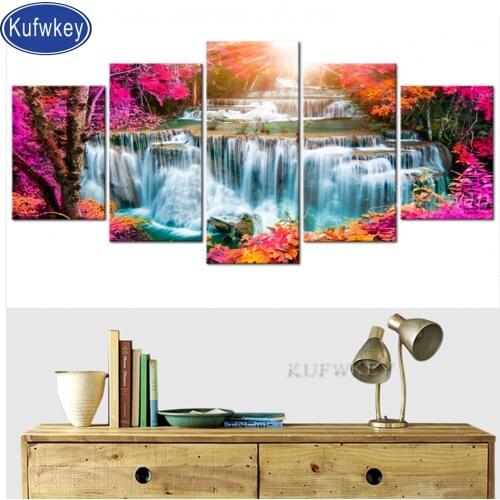 3 pcs Waterfall Landscape diamond embroidery kits diamond painting 5D full square by hand round drill picture of rhinestones art