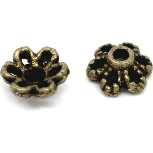 DoreenBeads Zinc metal alloy Beads Caps Flower Antique Bronze(Fits 8mm-12mm Beads)Flower Hollow Pattern 6mm x 2.8mm ,55 PCs
