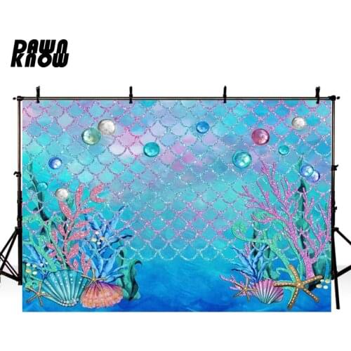 DAWNKNOW Deep Seabed Photography Background Photocall Cartoon Party Mermaid Backdrops For Children Photo Studio Customize G1071