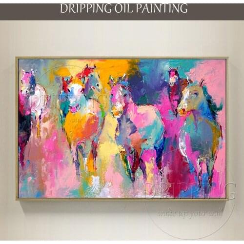 Artist Pure Hand-painted Abstract Horses Oil Painting on Canvas Colorful Abstract Animal Horse Oil Painting for Living Room