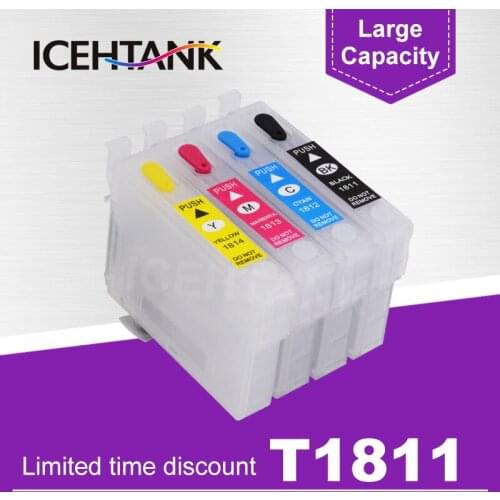 ICEHTANK Refillable Ink Cartridge For Epson T1811 For Epson Expression Home XP-30 102 202 205 302 305 402 405 405WH 212 Printer