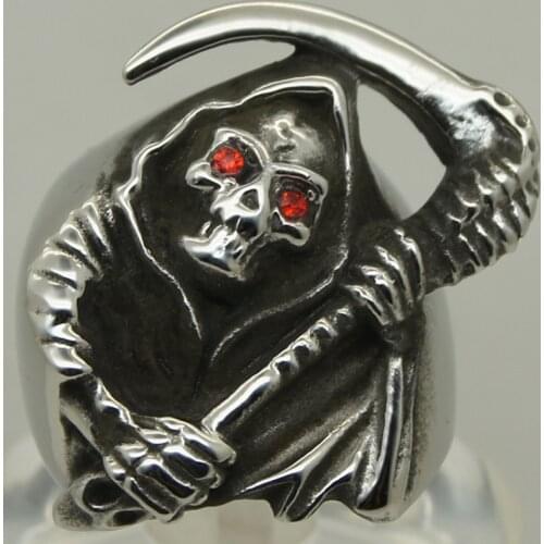 Cool men/boy cz eye grim reaper cowboy biker rokcy 316L stainless steel ring