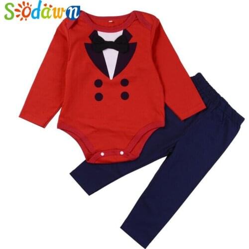 Sodawn Autumn & Spring Long Sleeve Baby boys Gentleman Suit Red Romper Top+Full Length Pants Set Lovely Design Bebe Clothing Set