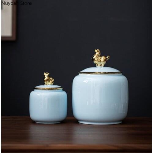 Creative Ceramic Storage Jar Household Storage Box Decoration Tea Cans Sealed Jar Living Room Coffee Table Decoration Tea Set