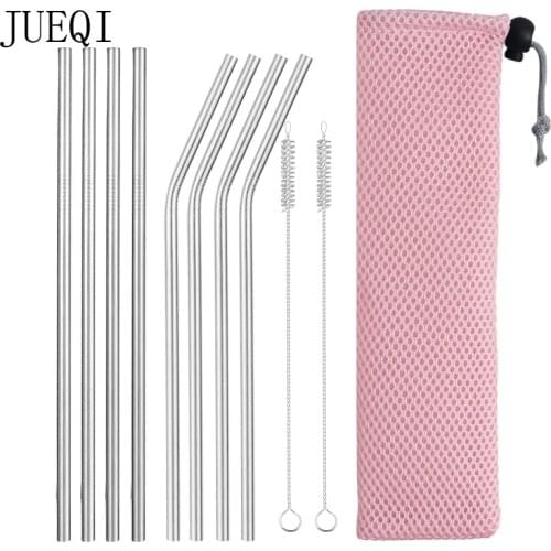 Reusable Metal Drinking Straws 304 Stainless Steel Sturdy Bent Straight Drinks Straw with Cleaning Brush Bar Party Accessory