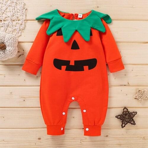 Fashion Newborn Infant Baby Boys Girls Halloween Pumpkin Print Long Sleeve One-Piece Romper Jumpsuit Cosplay Clothes Costume#p4