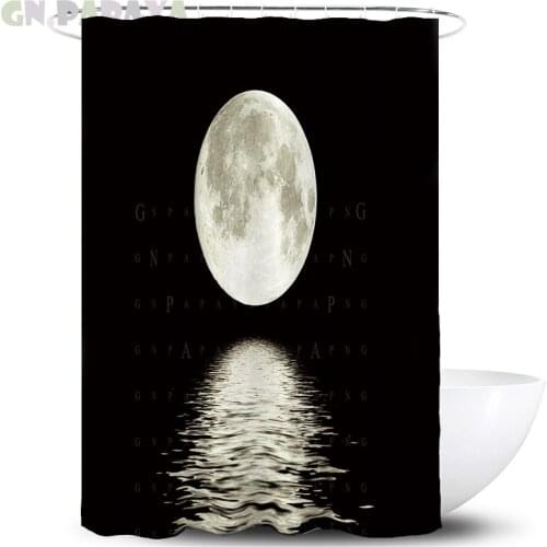 Sea rises bright moon black Bath Curtains Waterproof Polyester Fabric fresh style Shower Curtains Screen with Hooks Accessories