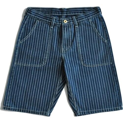 Saucezhan Mens Shorts wabash jeans shorts Heart Discharge Dyeing Shorts Denim Shorts Selvedge Jeans Vintage Japanese Style