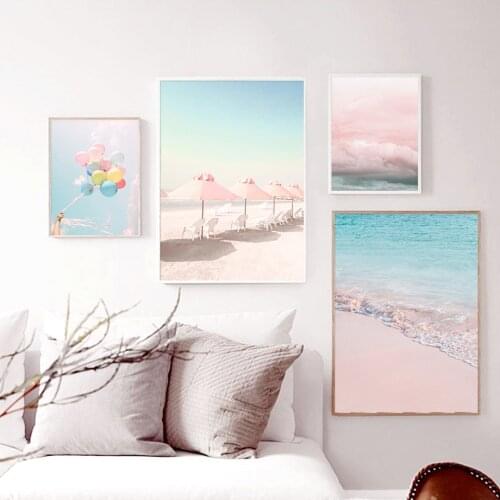 Sunlight Beach Sea Cloud Colorful Balloon Wall Art Canvas Painting Nordic Posters And Prints Decorative Pictures For Living Room