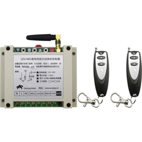 New DC12V 24V 36V 48V 10A 2CH Remote Control Garage Door RF Wireless Remote Control Switch System 2X Transmitter + 1 X Receiver