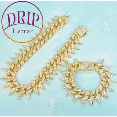 31MM Cubic Zircon Necklace Gold Color With Bracelet For Mens Hip Hop Cuban Chain Set Jewelry