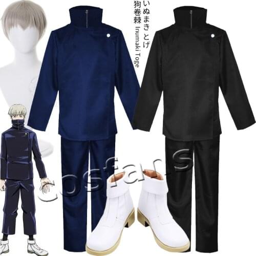 Adult Kids Jujutsu Kaisen Anime Toge Inumaki Cosplay Costume Wig Top+Pants Halloween Christmas Party School Uniform Outfits Wigs