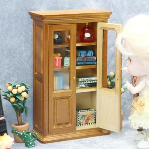 Portable Funny Mini Miniature Dollhouse Bookshelf Wood Dollhouse Corner Cabinet Fine Workmanship Dollhouse Accessories