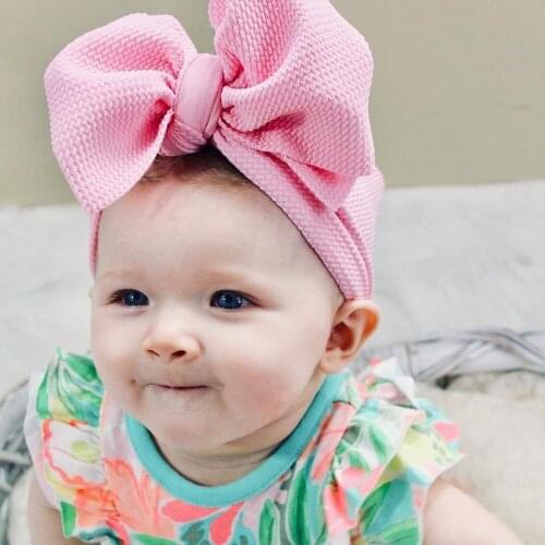 30pcs/lot 6'' Big Hair Bow Adjustable Headband Waffle Fabric Knot Bow Turban Headwrap Kids Headwear 20 Colors HB104