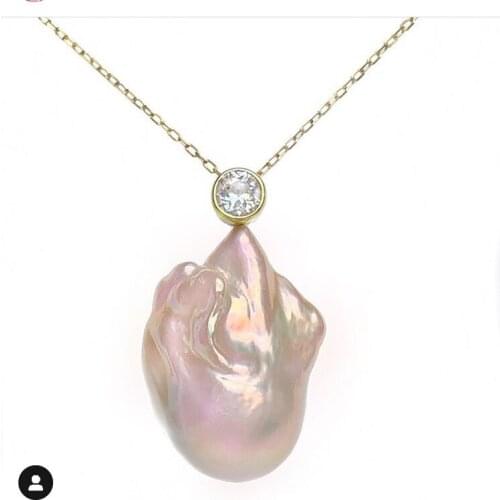 Pink Baroque Pearl Pendant Necklace S925 Sterling Silver Chain Women Keshi Pearl Pendant Choker