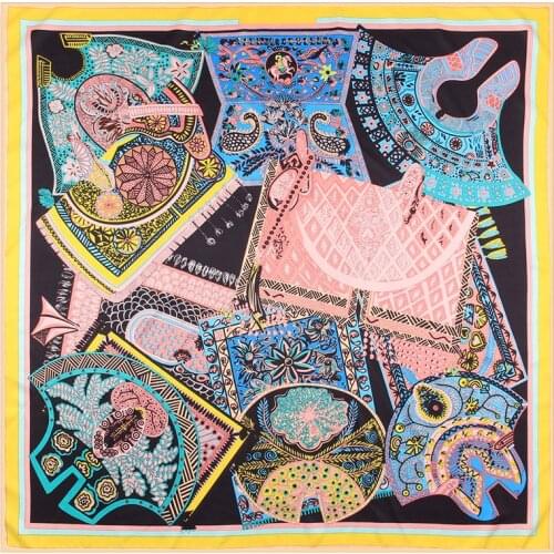 Manual Hand Rolled Twill Silk Scarf Women Floral Bag Print Square Scarves Wraps Echarpe Curled Foulards Femme Bandana Hijabs
