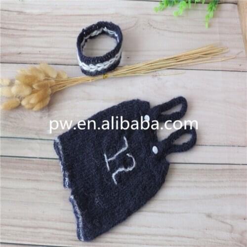 Handknit Newborn Girl Lace Romper Props Newborn Heandband Baby Photography Props