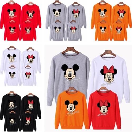 Family Matching Clothes Cartoon Mickey Minnie Mouse Sweatshirts Mother Daughter Father Son Long Sleeve T-shirt Top Mommy Clothes
