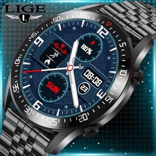 LIGE 2021 New Smart Watch Men Women Smartwatch For Android IOS Electronics Smart Clock Fitness Sports Steel Belt smartwatch+Box