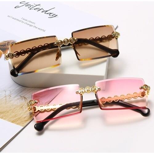 Fashion Square Rimless Sunglasses for Women Men Vintage Luxury Sun Glasses Shades for Female Brand Designer UV400 Eyewear