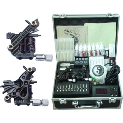 Tattoo equipment in tattoo kits permanent makeup machine 2 top tattoo gun 7color inks TK009