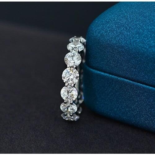 Eternity Round Cut 5mm Moissanite Ring 100% Original 925 sterling silver Party Wedding band Rings for Women Gemstones Jewelry