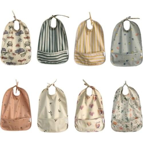 Cartoon Printed Waterproof Bib with Pocket Baby Infants Feeding Apron Newborn Smock Burp Cloth for Boys Girls Gifts