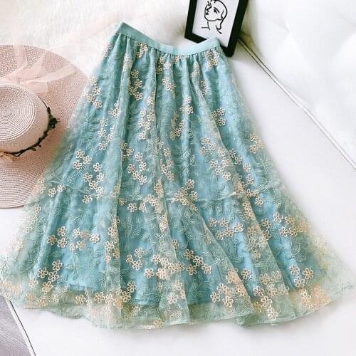 Flower Lace Women Skirts A Line Knee Length Casual Bohemian Skirts Two Colors DZA482