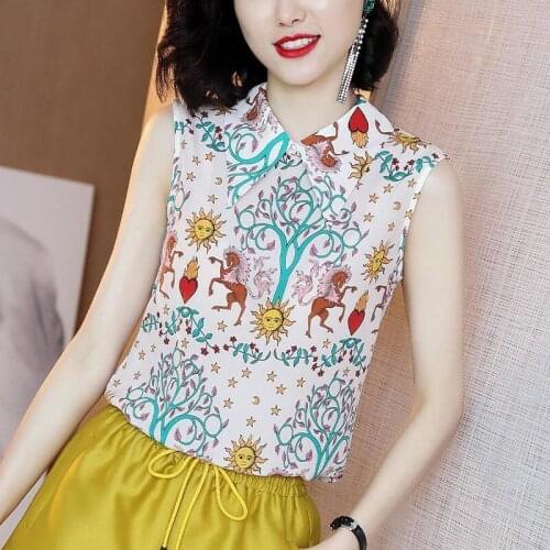Women Spring Summer Style Chiffon Blouses Shirts Lady Casual Peter Pan Collar Sleeveless Chiffon Blusas Tops ZZ0466