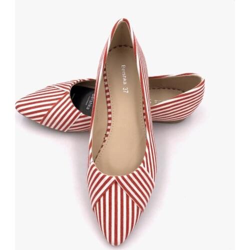 Trend striped plus size women shoes flats pointed toe shallow slip on loafers soft bottom comfort casual single shoes girls pink