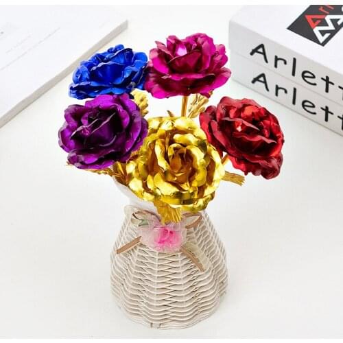 Gold Foil Artificial Flowers 24k Gold Foil Fake Rose Flower Christmas Valentines Day Gift Home Decoration Flores Artificiales