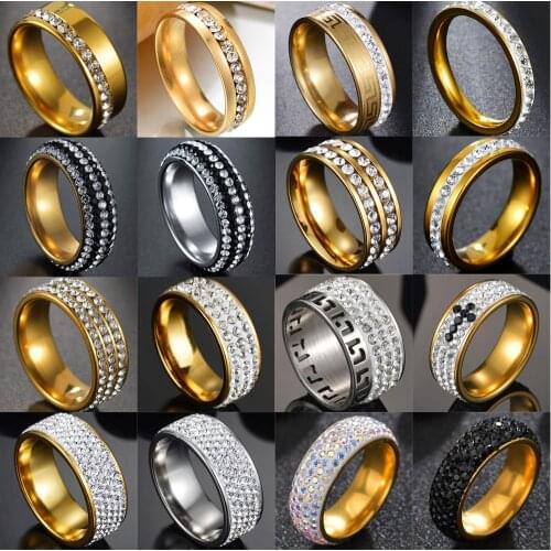 1/2/3/5 Rows Lines Clear Black Crystal Rings for Women Men Rhinestone Stainless Steel Band Eternity Ring Wedding Jewelry Party
