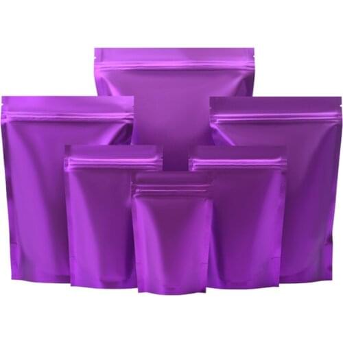 Wholesale 100pcs Matte Purple Aluminum Foil Zip-Lock Packing Bag Heat Sealing Dod Food Nail Glitter Women Panties Sleepwear Bags