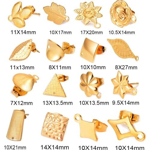 20pcs Stainless Steel Geometric Round Earring Stud Flowers Earrings Accessories Base Connectors Linker Diy Making Findings