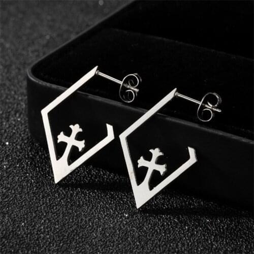 2021 New Fashion Handmade Simple Cool Punk Vintage Personalise Cross Square Earrings Jewelry Best Gift For Women Men Girls