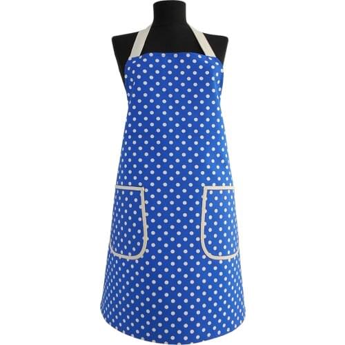 2021 Handmade Polka-dot Patterned Navyblue Apron Cotton Waterproof Kitchen Aprons for Women Gift Cooking Bib Ideas to Moms