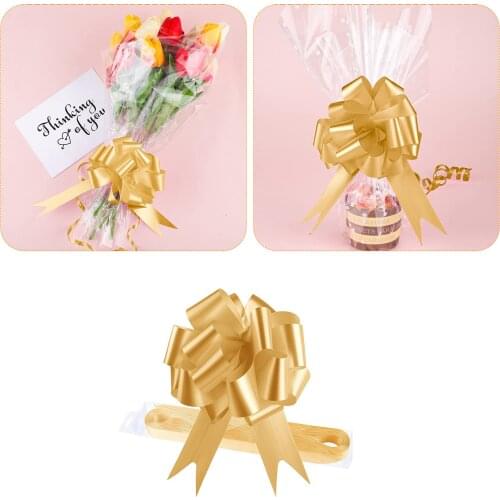 30 Pieces Large Satin Ribbon Pulled Bows Ribbon Bow Gift Wrapping Pull Bows with Wedding Gift Baskets Bow (Gold)
