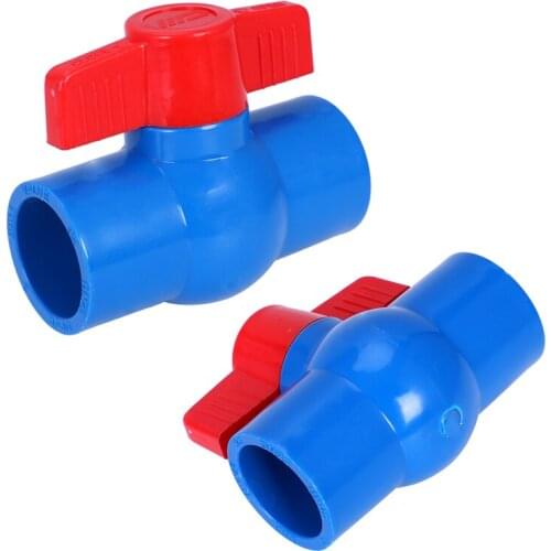 40mm x 40mm Slip Full Port Red Handle Lever U-PVC Ball Valve Blue
