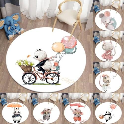 Watercolor Animal Round Carpet Bedroom Area Rugs Children Carpet for Living Room Rugs Floor Mat Anti-Slip Mat for Children Kids