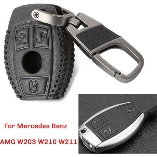 Car Decorative Leather Car-Styling Key Cover Case For Mercedes Benz AMG W203 W210 W211 Car Alarm System Keychain
