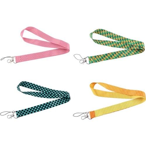 J2839 Anime Colorful Grid Lanyard For Keys Phone Strap Neck Strap Keychain Lanyards ID Badge Holder For Fans
