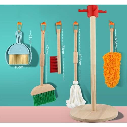 Childrens Wooden Broom Mop Dustpan Combination Simulation Mini Housekeeper Boys And Girls Cleaning Toy Set