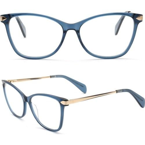 Women Cat eye Optical Eyeglass Frames for Women Metal Glasses Frame Round Retro Blue Brown Leopard Print Prescription Spectacles