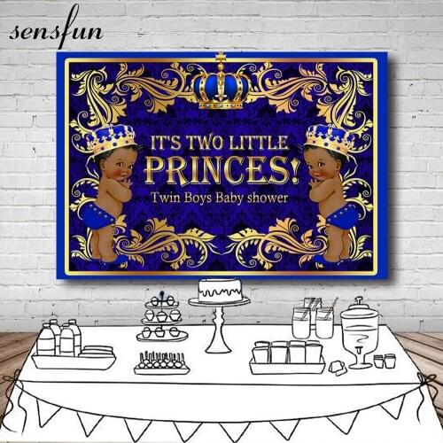Sensfun Royal Blue Gold Patterns Little Prince Backdrops For Boys Baby Shower Twins Birthday Party Photographic Backgrounds