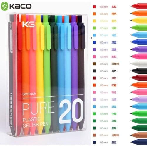 KACO PURE Series 20Pcs Colorful Gel Pen with 0.5mm Colorful Refill Kawaii Gel Pens For Student Drawing Writing Stationery Pens