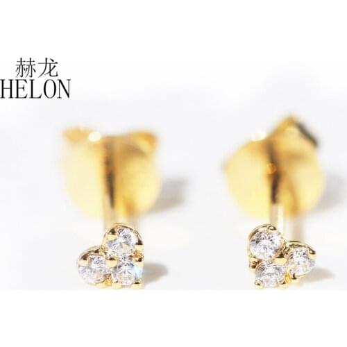 HELON SI/H Full Cut 100% Natural Diamond Earrings for Women Solid 14k Yellow Gold Trendy Stud Earrings Party Fine Jewelry Gift