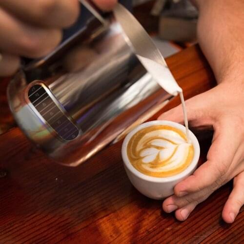 Milk Pitcher Frothering Cup with Temperature Sensing Stainless Steel Silver Coffee Garland Cup Barista Craft Latte Cappuccino